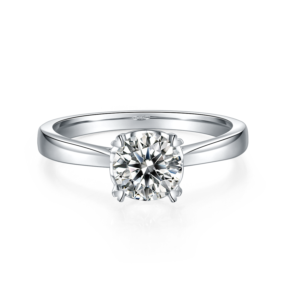 Straight arm heart-shaped cup four claw S925 silver plated platinum Moissanite women's ring 1 carat D-grade
